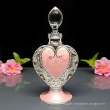 10 ml de botella de perfume árabe de lujo forma de corazón de vidrio de metal botella de aceite esencial con caja